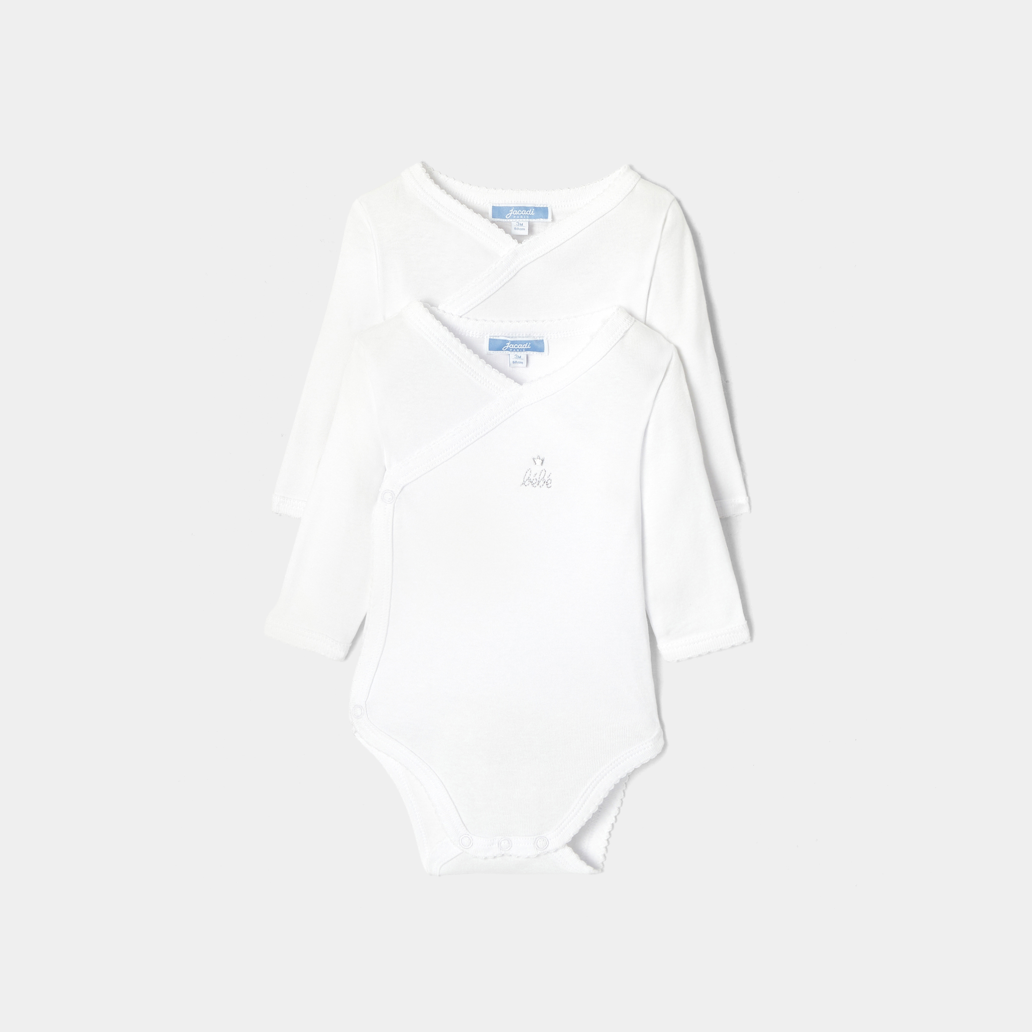 Jacadi - Lot de 2 bodies manches longues bébé - blanc jacadi - Idéal Cadeau naissance