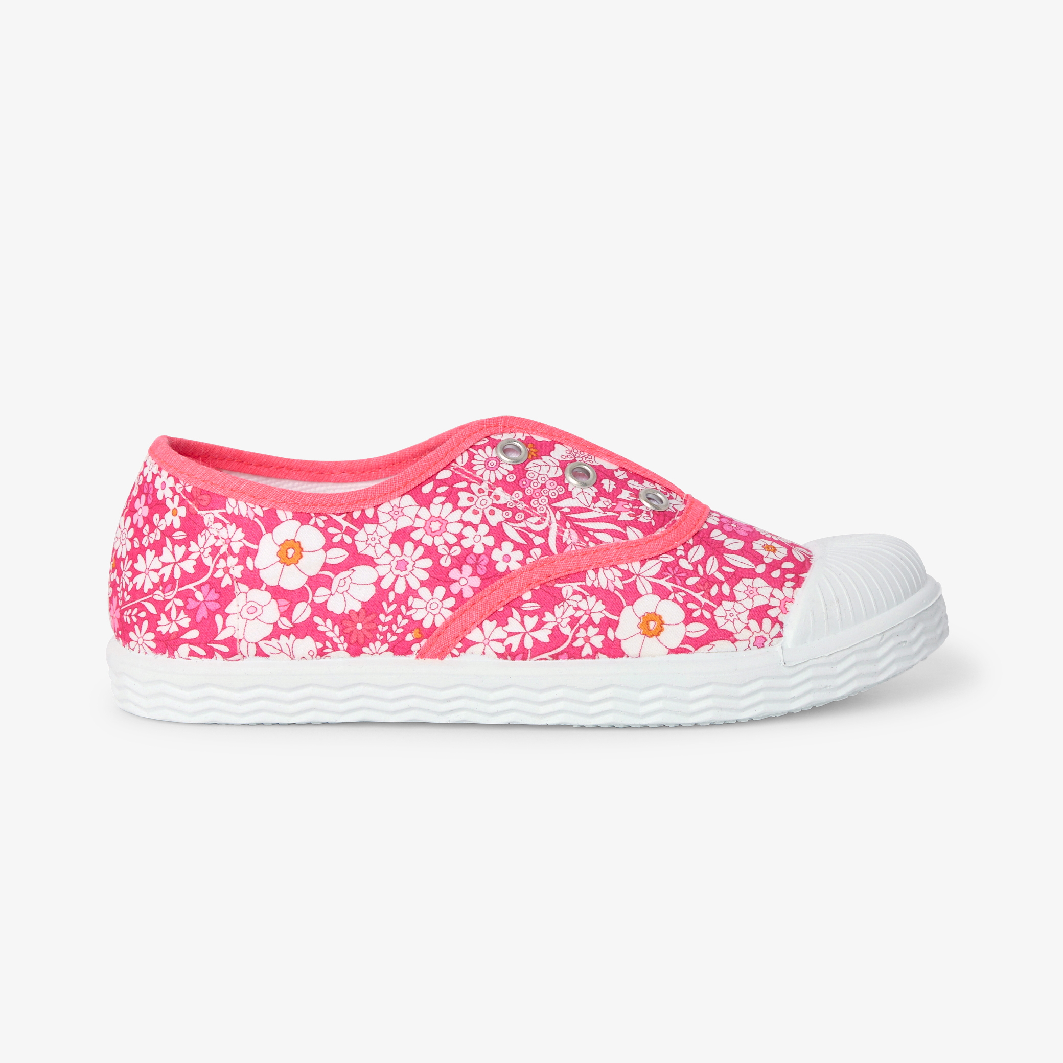 Jacadi - Tennis enfant fille en tissu Liberty - rose/blanc