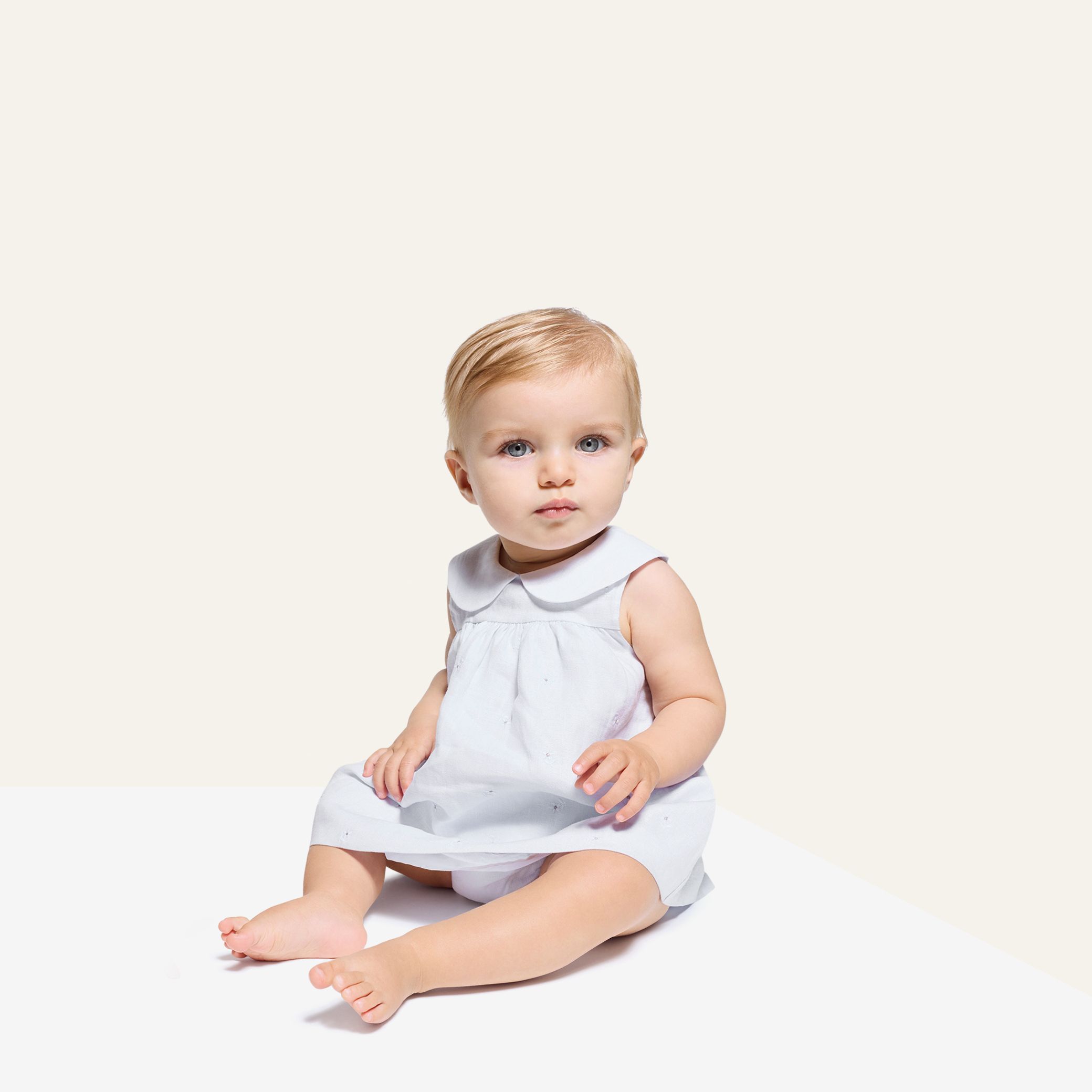Jacadi - Robe bébé fille en lin - gris/multico - Idéal Cadeau naissance