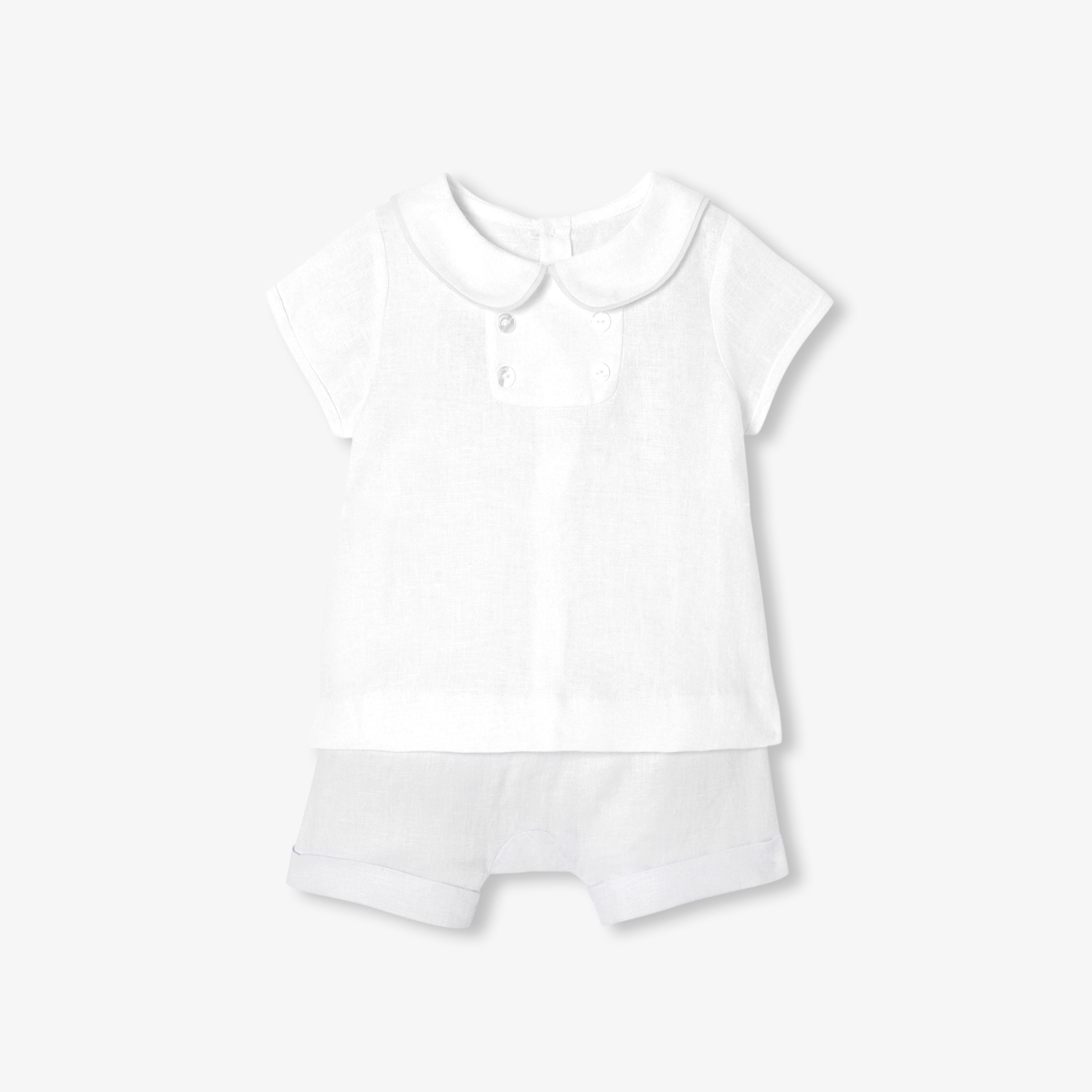 Jacadi - Linnen setje baby jongen - wit/grijs - Het perfecte geboortegeschenk