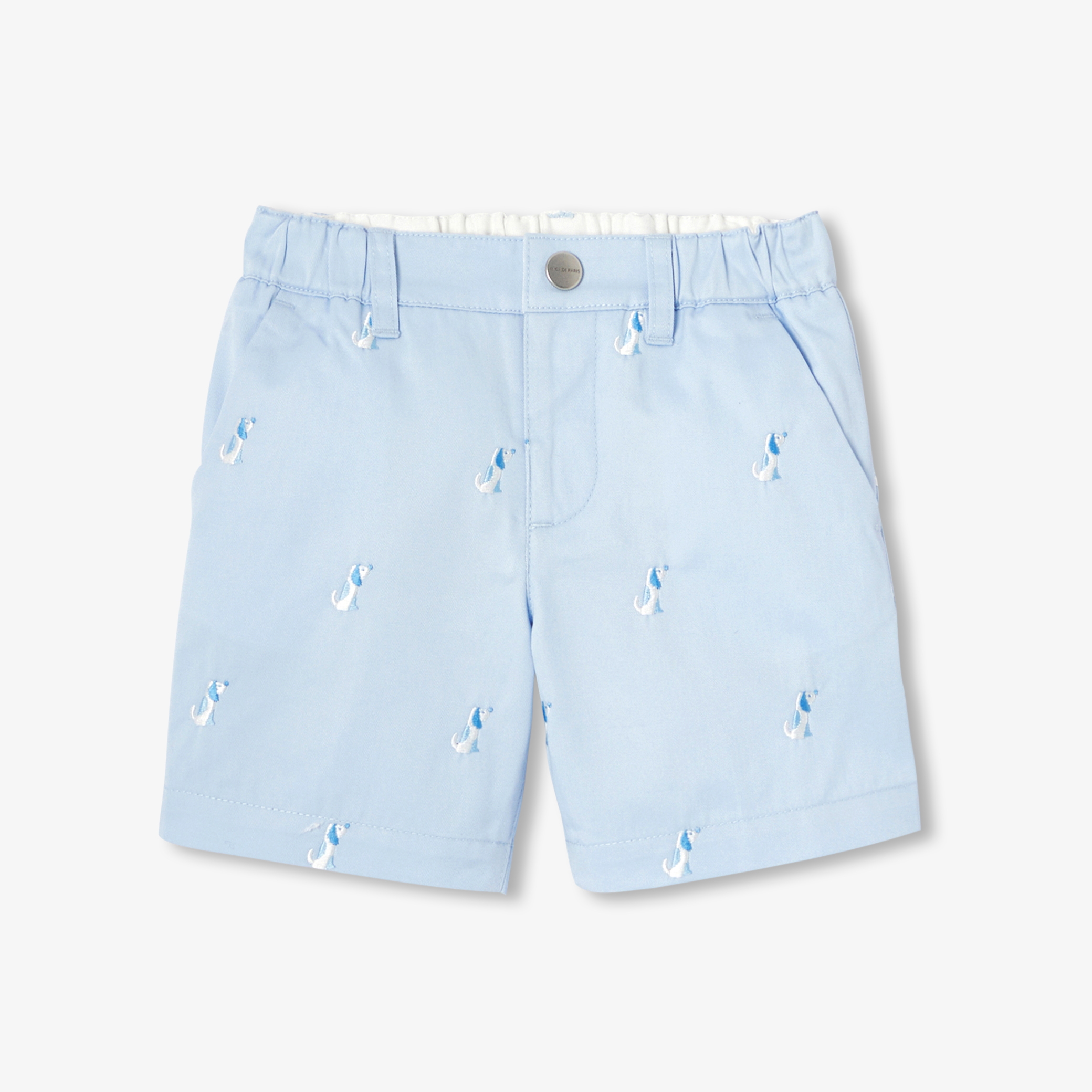 Jacadi - Short van keperstof met geborduurde hondjes baby jongen - baltisch blauw