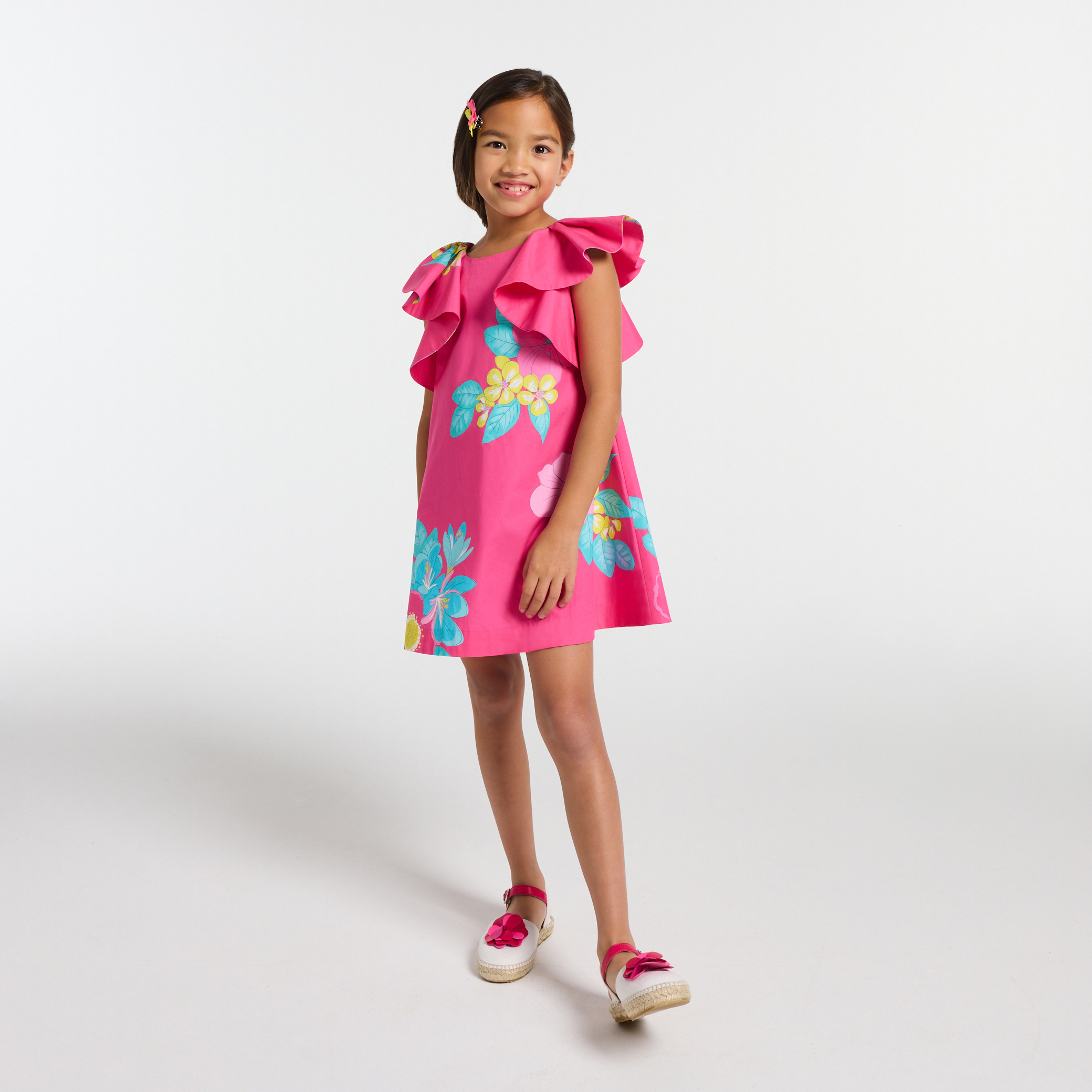 Jacadi - Jurk van poplin met bloemenprint kind meisje - bubbelroze