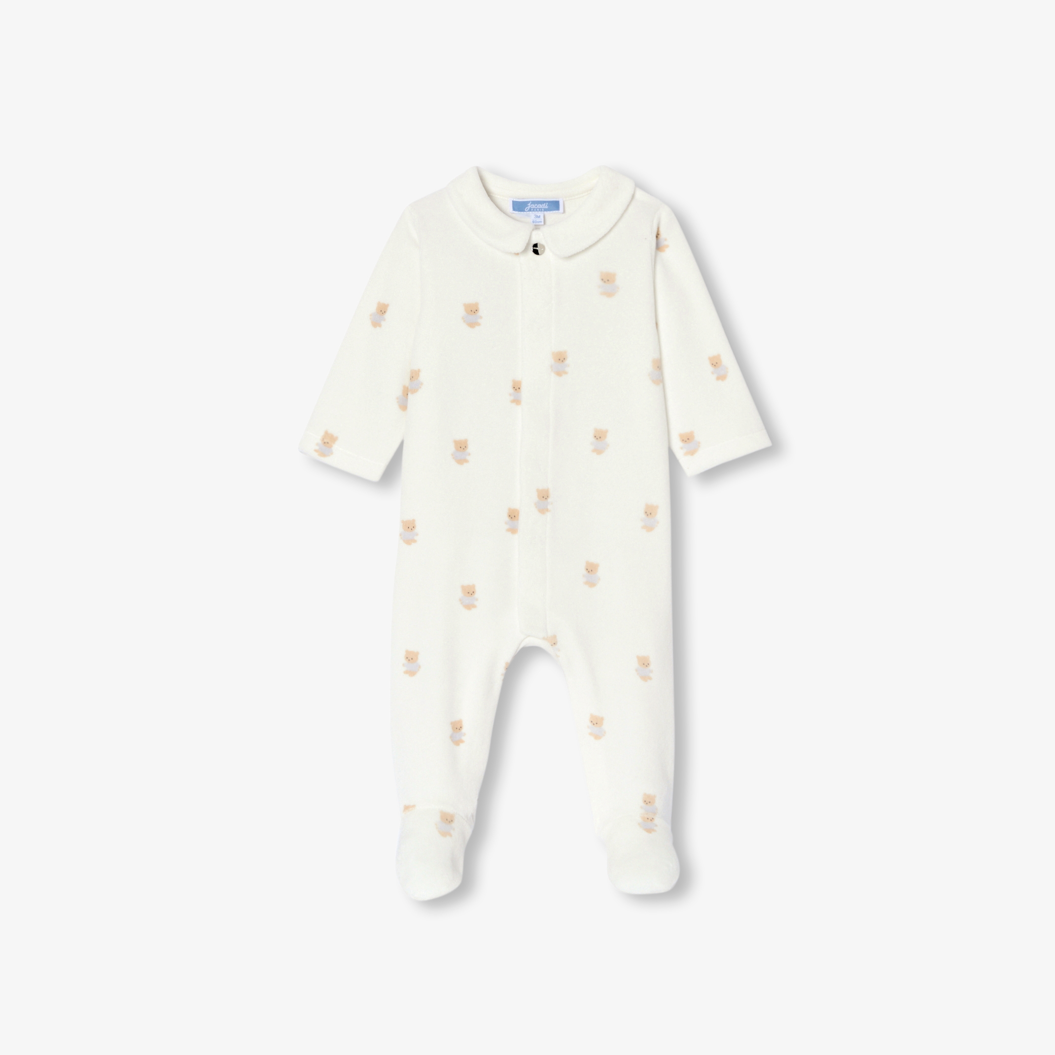 Jacadi - Pyjama bébé en velours motif ourson - blanc doux/multico
