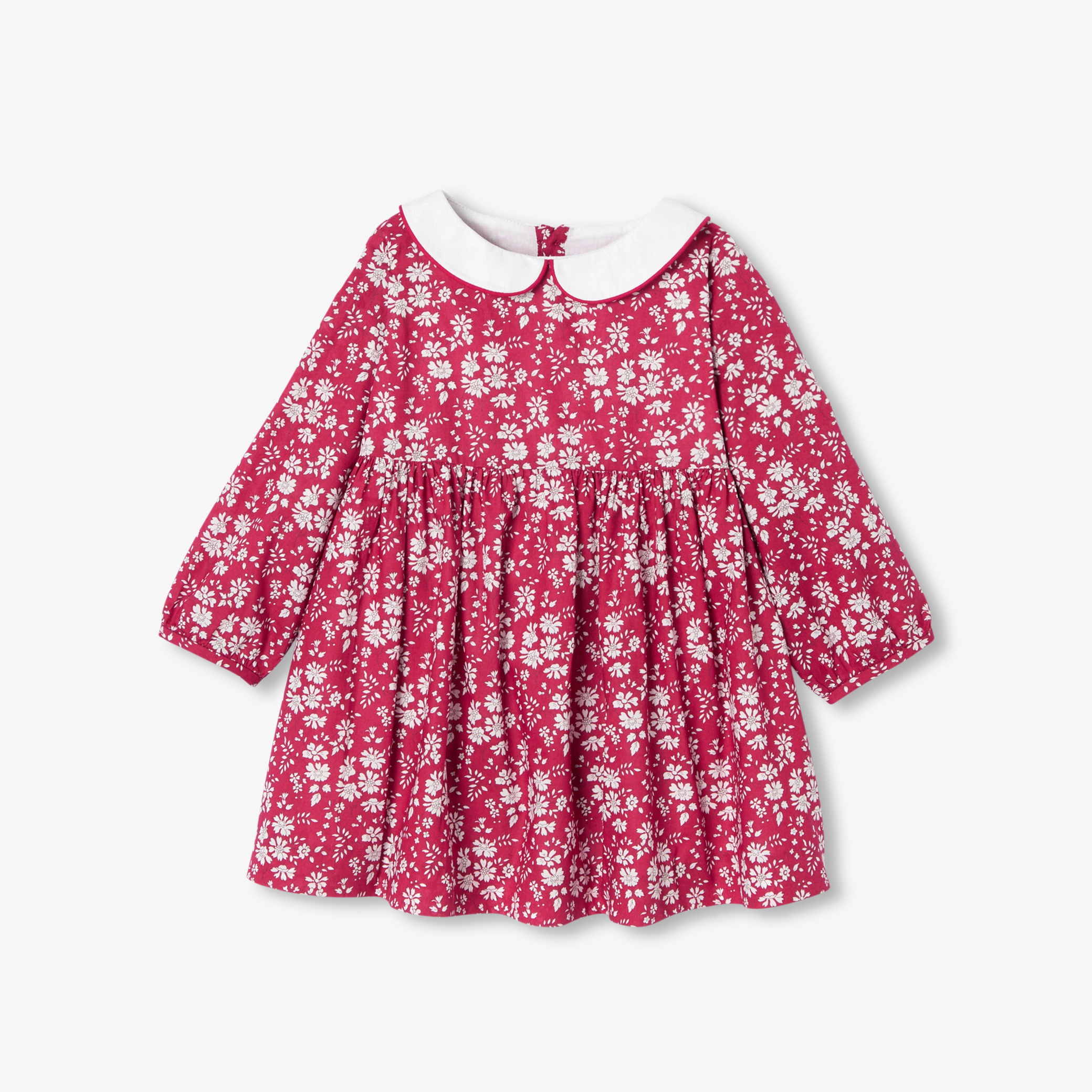 Jacadi - Jurk met lange mouwen van Liberty-stof voor babymeisjes - rood/wit