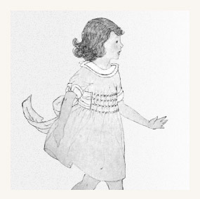 Zwart/witte tekening van de emblematische smock jurk voor meisjesbaby's